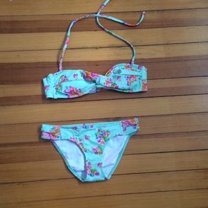 Mint floral twist bandeau bikini set
